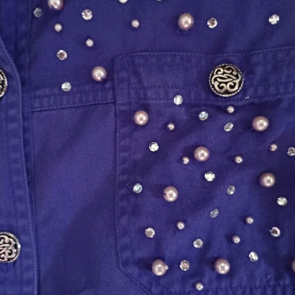 Mureli Women’s Medium Purple Embellished Jacket – Pearl & Rhinestone Denim Y2K - Picture 3 of 5